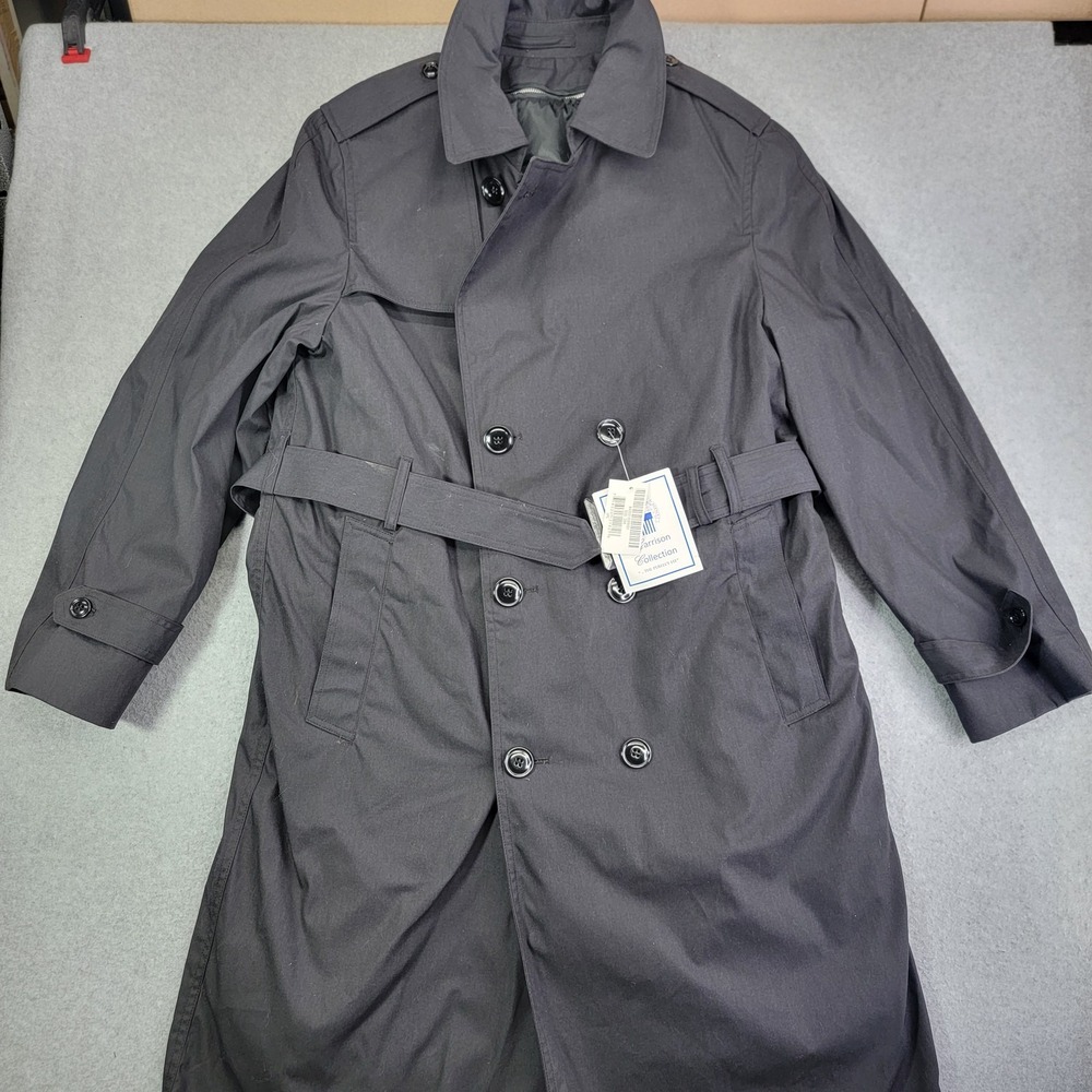 Garrison Collection Coat All Weather Mens 38R Black Trench Belted Army USA DLA